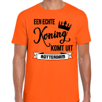 Oranje Koningsdag t shirt   echte Koning komt uit Rotterdam   heren