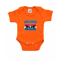 Oranje romper Holland met een Nederlands wapen voor supporter babys