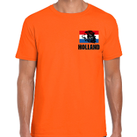 Oranje shirt met brullende leeuw embleem op borst heren   Holland supporter shirt EK/ WK