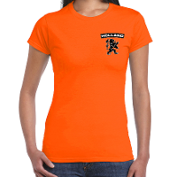 Oranje shirt met oranje leeuw embleem op borst dames   Holland / Nederland supporter shirt EK/ WK