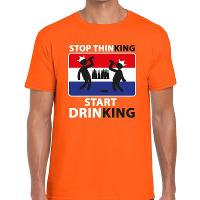 Oranje Stop thinking start drinking t shirt heren