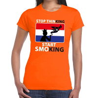 Oranje Stop thinking start smoking t shirt dames