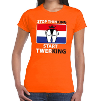 Oranje Stop thinking start twerking t shirt dames