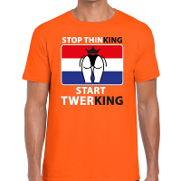 Oranje Stop thinking start twerking t shirt heren
