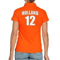 Oranje supporter poloshirt met rugnummer 12   Holland / Nederland fan shirt voor dames