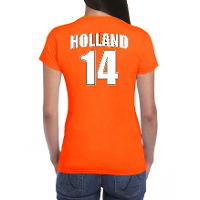 Oranje supporter t shirt met rugnummer 14   Holland / Nederland fan shirt voor dames
