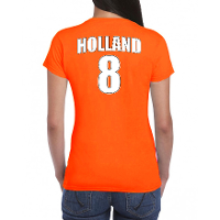 Oranje supporter t shirt met rugnummer 8   Holland / Nederland fan shirt voor dames