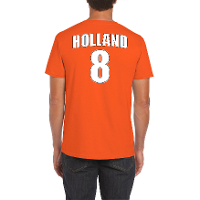 Oranje supporter t shirt met rugnummer 8   Holland / Nederland fan shirt voor heren