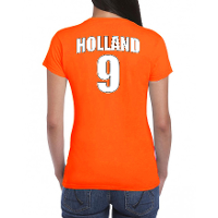 Oranje supporter t shirt met rugnummer 9   Holland / Nederland fan shirt voor dames
