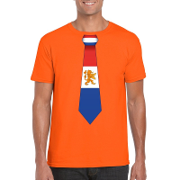 Oranje t shirt met Hollandse vlag stropdas   voor heren   Nederland supporter   Koningsdag