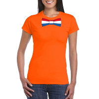 Oranje t shirt met Nederland vlag strikje dames