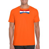 Oranje t shirt met Nederland vlag strikje heren