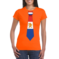 Oranje t shirt met Nederland vlag stropdas dames