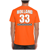 Oranje t shirt met rugnummer 33   Holland / Nederland race fan shirt voor heren