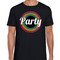 Party verkleed t shirt zwart voor heren   70s, 80s disco verkleed outfit