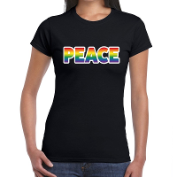 Peace gay pride t shirt zwart voor dames