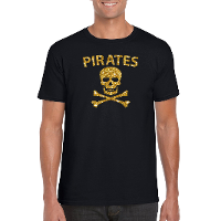 Piraten party verkleed t shirt   zwart   met gouden glitter print   heren   piraten verkleedkleding