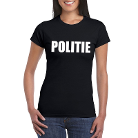 Politie tekst t shirt zwart dames