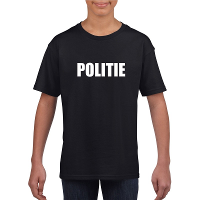 Politie tekst verkleedkleding t shirt   zwart   voor kinderen