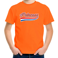 Princess/ Prinses sierlijke wimpel t shirt oranje voor kinderen   EK/WK   Koningsdag shirts