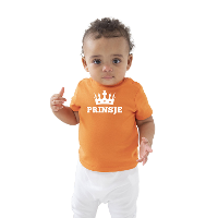 Prinsje met kroon Koningsdag t shirt oranje baby/peuter voor jongens