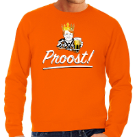 Proost sweater oranje voor heren   Koningsdag truien