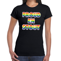 Proud en stout gay pride t shirt zwart voor dames