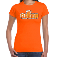 Queen in cartoon letters t shirt oranje voor dames   Koningsdag shirts