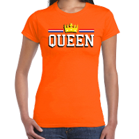 Queen met gouden kroon t shirt oranje voor dames   Koningsdag shirts
