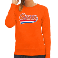 Queen met sierlijke wimpel sweater oranje voor dames   Koningsdag truien