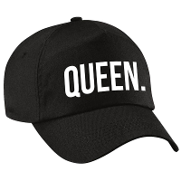Queen tekst petje   baseball cap   zwart   witte bedrukking   voor dames   Koningsdag