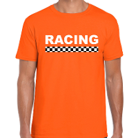 Racing coureur supporter / finish vlag t shirt oranje voor heren