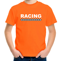 Racing coureur supporter / finish vlag t shirt oranje voor kinderen