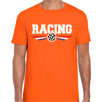 Racing coureur supporter t shirt met Nederlandse vlag oranje voor heren