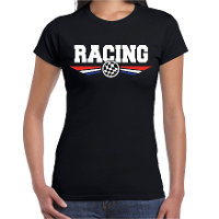 Racing coureur supporter t shirt met Nederlandse vlag zwart voor dames