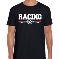 Racing coureur supporter t shirt met Nederlandse vlag zwart voor heren