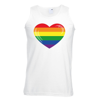 Regenboog vlag in hartje   singlet mouwloos shirt   tanktop   wit   heren   pride