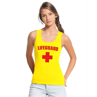 Sexy lifeguard/ strandwacht mouwloos shirt geel dames
