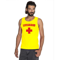 Sexy lifeguard   strandwacht   mouwloos shirt   geel   voor heren   verkleed kleding