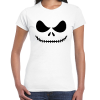 Skelet gezicht   Halloween   verkleed t shirt   wit   voor dames   geraamte