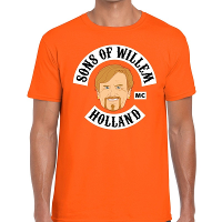Sons of Willem print t shirt   oranje   voor heren   Koningsdag kleding   korte mouwen