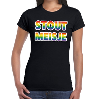 Stout meisje gay pride t shirt zwart voor dames
