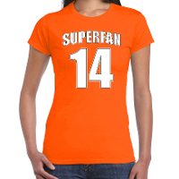Superfan nummer 14 oranje t shirt Holland / Nederland supporter EK/ WK voor dames