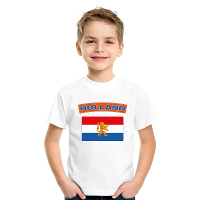 Supporters kleding   t shirt van vlag Nederland   wit   voor kinderen   korte mouwen   sport
