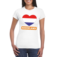 Supporters t shirt   met Nederlandse vlag in hartje vorm   wit   voor dames   Holland