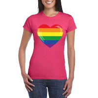 T shirt met hartjes Regenboog vlag   Pride thema   roze   voor dames   korte mouwen