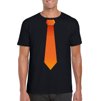 Bellatio Decorations t shirt met oranje stropdas   zwart   voor heren   Oranje Koningsdag   Holland