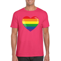 T shirt met Regenboog vlag in hart roze heren