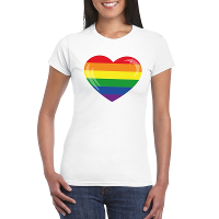 T shirt met Regenboog vlag in hart wit dames