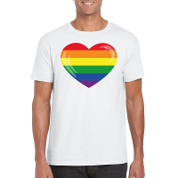 T shirt met Regenboog vlag in hart wit heren